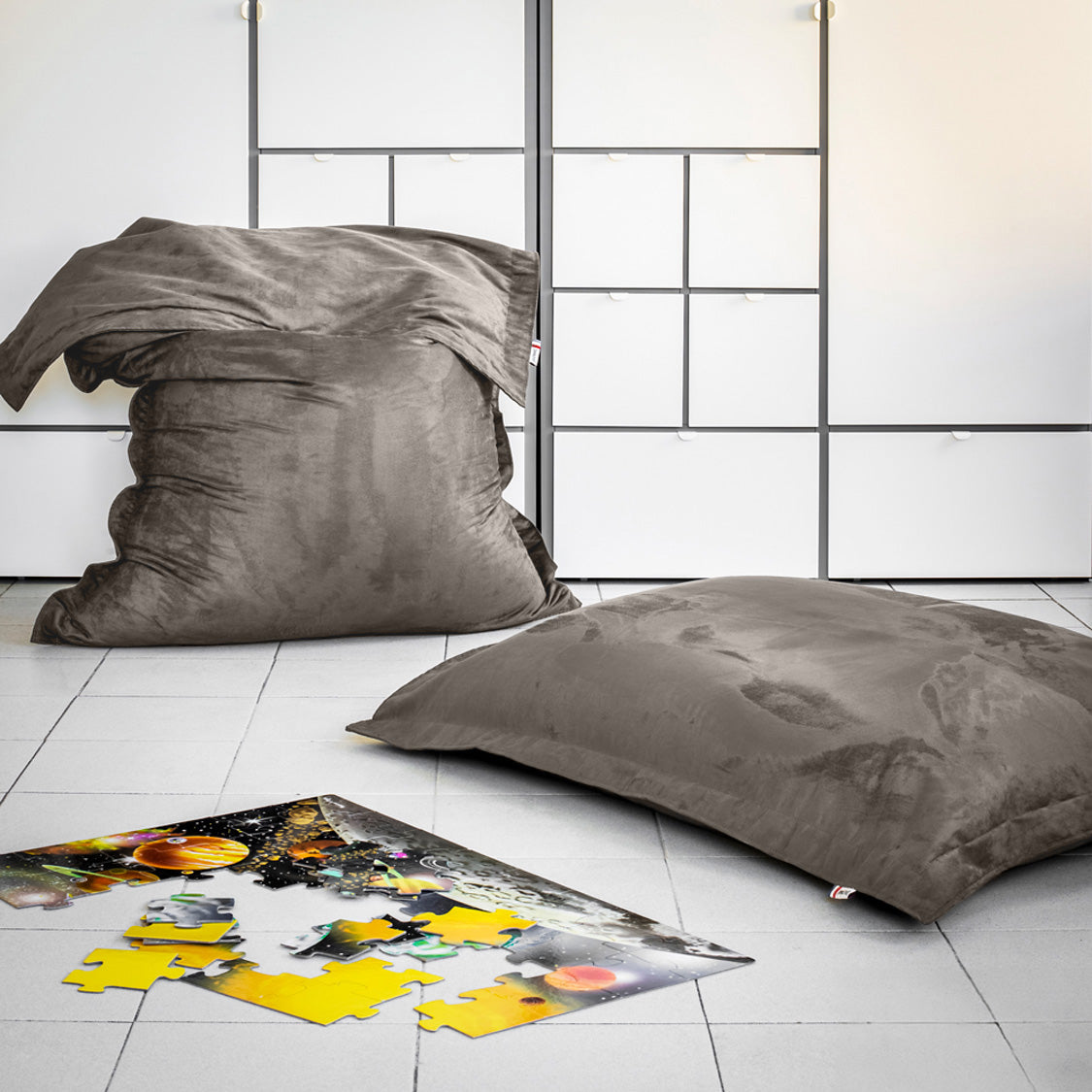 POUF SCENO VELOURS 5 GRIS CLAIR 125 X 175