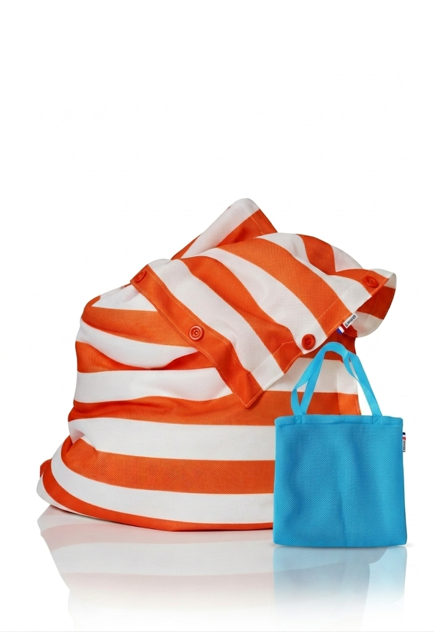 POUF MESH RAYURES BLANC/ORANGE 125 X 175 cm